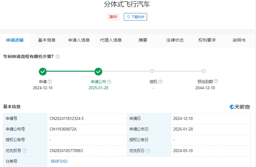 清華大學(xué)、奇瑞汽車(chē)股份有限公司申請(qǐng)的“分體式飛行汽車(chē)”專(zhuān)利公布(圖1)