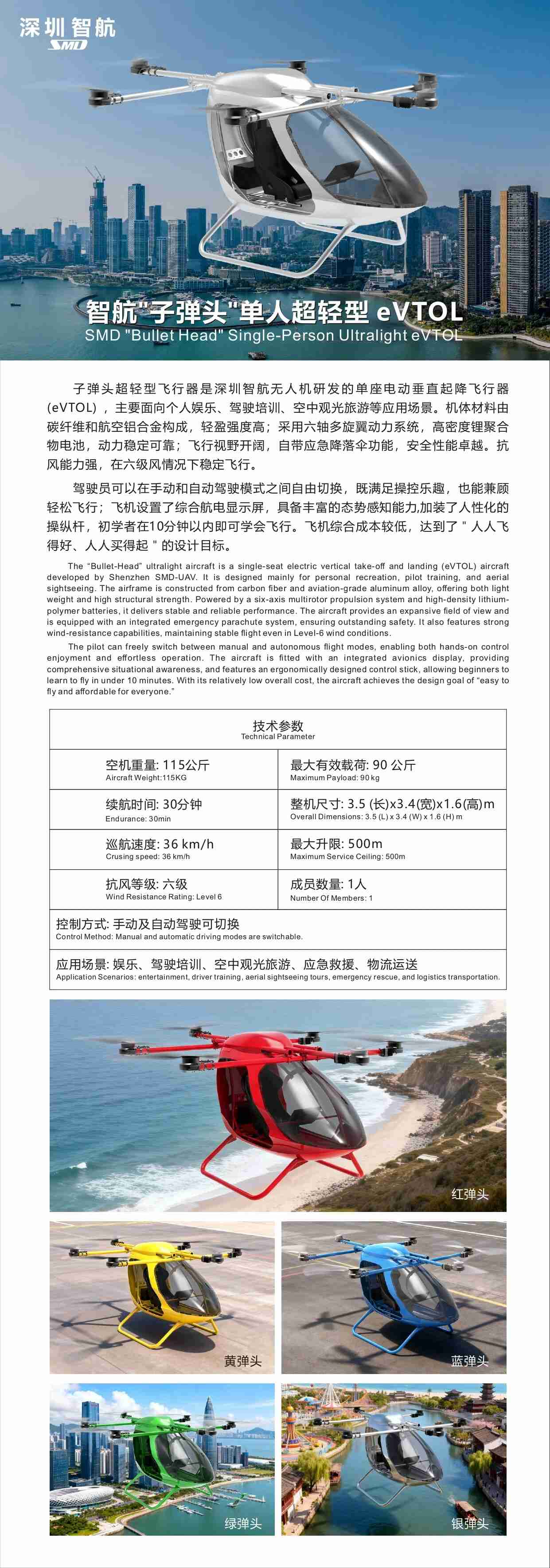 深圳智航“子彈頭”單人超輕型 eVTOL參數(shù)價格量產(chǎn)時間(圖2)